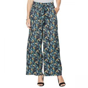 Evryday Jane Cheetah Print Wide Leg Pant L Women Satin Tie Front Pull On HSN NWT
